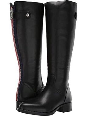 Steve Madden Journal Black Leather Back Zip Riding Boot